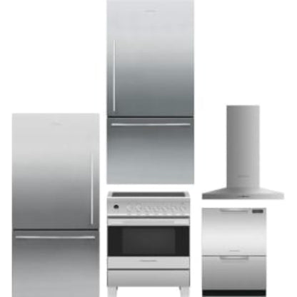 Fisher & Paykel 5-Piece Package 32 Freestanding Bottom Mount and 32 Bottom Mount and 30 Electric Range and 24 Full Console Double DishDrawer and 30 Hood - DD24DCTX9N