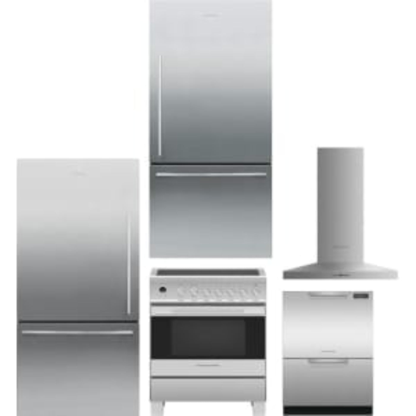 Fisher & Paykel 5-Piece Package 32 Freestanding Bottom Mount and 32 Bottom Mount and 30 Electric Range and 24 Full Console Double DishDrawer and 30 Hood - DD24DCTX9N