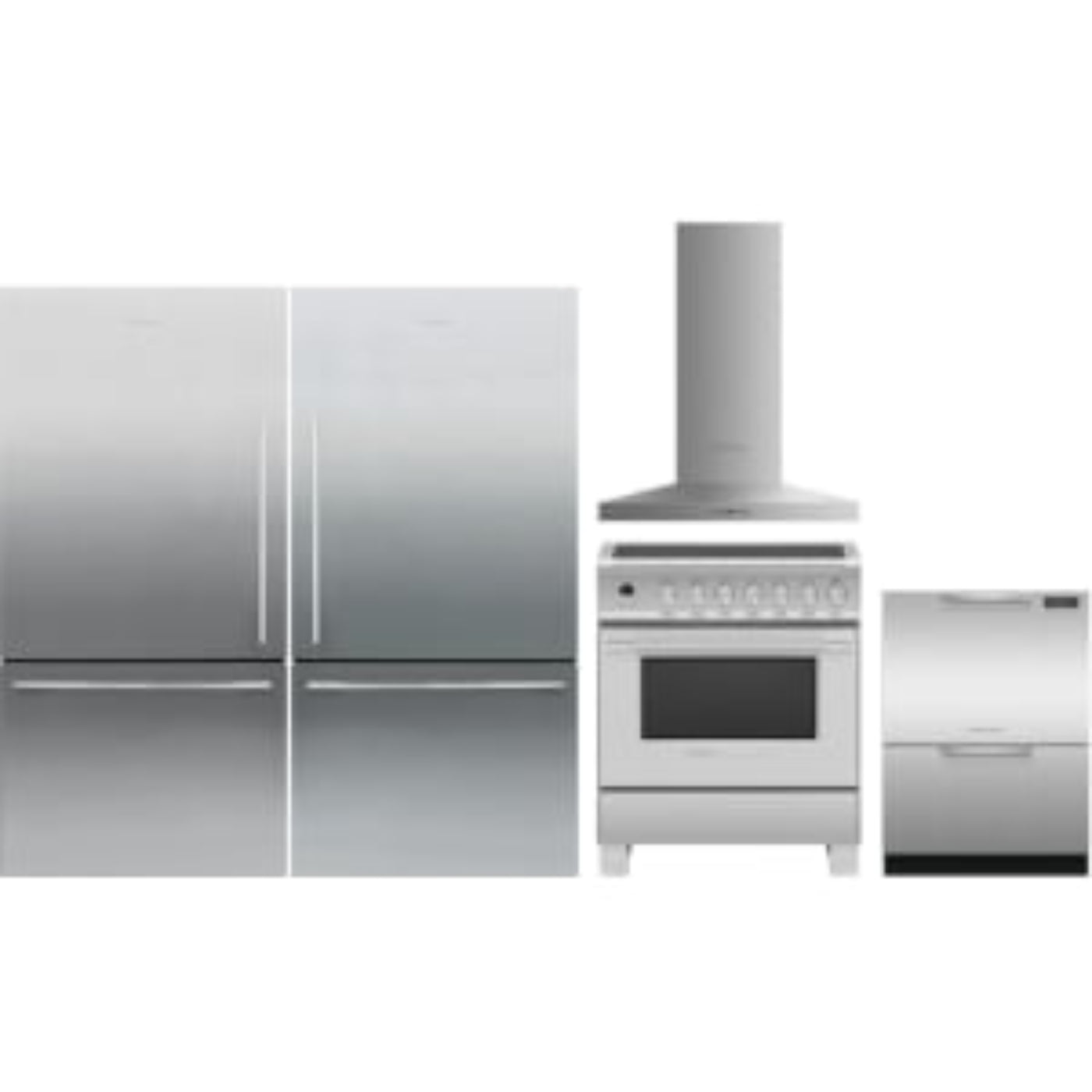 Fisher & Paykel 5-Piece Package 32 Freestanding Bottom Mount and 32 Bottom Mount and 30 Induction Range and 24 Full Console Double DishDrawer and 30 Hood - DD24DCTX9N