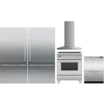 Fisher & Paykel 5-Piece Package 32 Freestanding Bottom Mount and 32 Bottom Mount and 30 Induction Range and 24 Full Console Double DishDrawer and 30 Hood - DD24DCTX9N