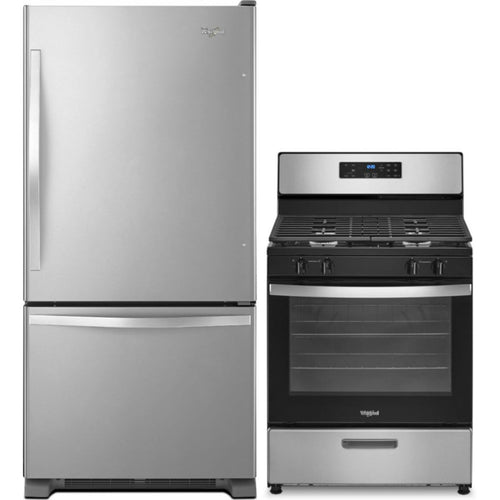 Whirlpool 2-Piece Package 33 Inch Bottom-Freezer Refrigerator and 30 Inch Freestanding Gas Range - WRB322DMBM