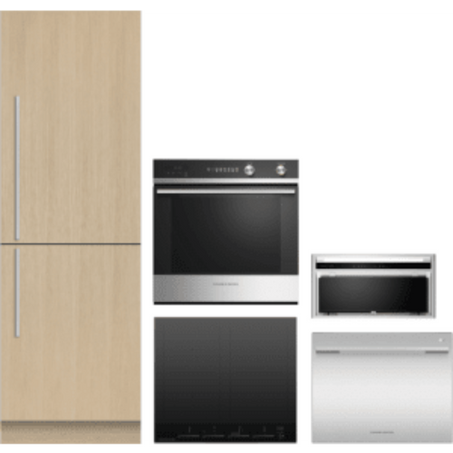 Fisher & Paykel 5-Piece Package 24 Panel-Ready Counter-Depth Built-In Bottom Mount Smart Refrigerator and OB24SCD7PX1 24 Electric Wall Oven and Cooktop and Hood and 24 Semi-Integrated Single DishDrawer - OB24SCD7PX1