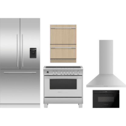 Fisher & Paykel 5-Piece Package 36 Panel-Ready Built-In French-Door Refrigerator and OR36SCI6X1 36 Induction Range and DD24DTX6I1 24 Integrated Panel-Ready DishDrawer™ Dishwasher wi and OMD24SDB1 24 Microwave Drawer and HC36PCX1 36 Hood - RS36A80U1N