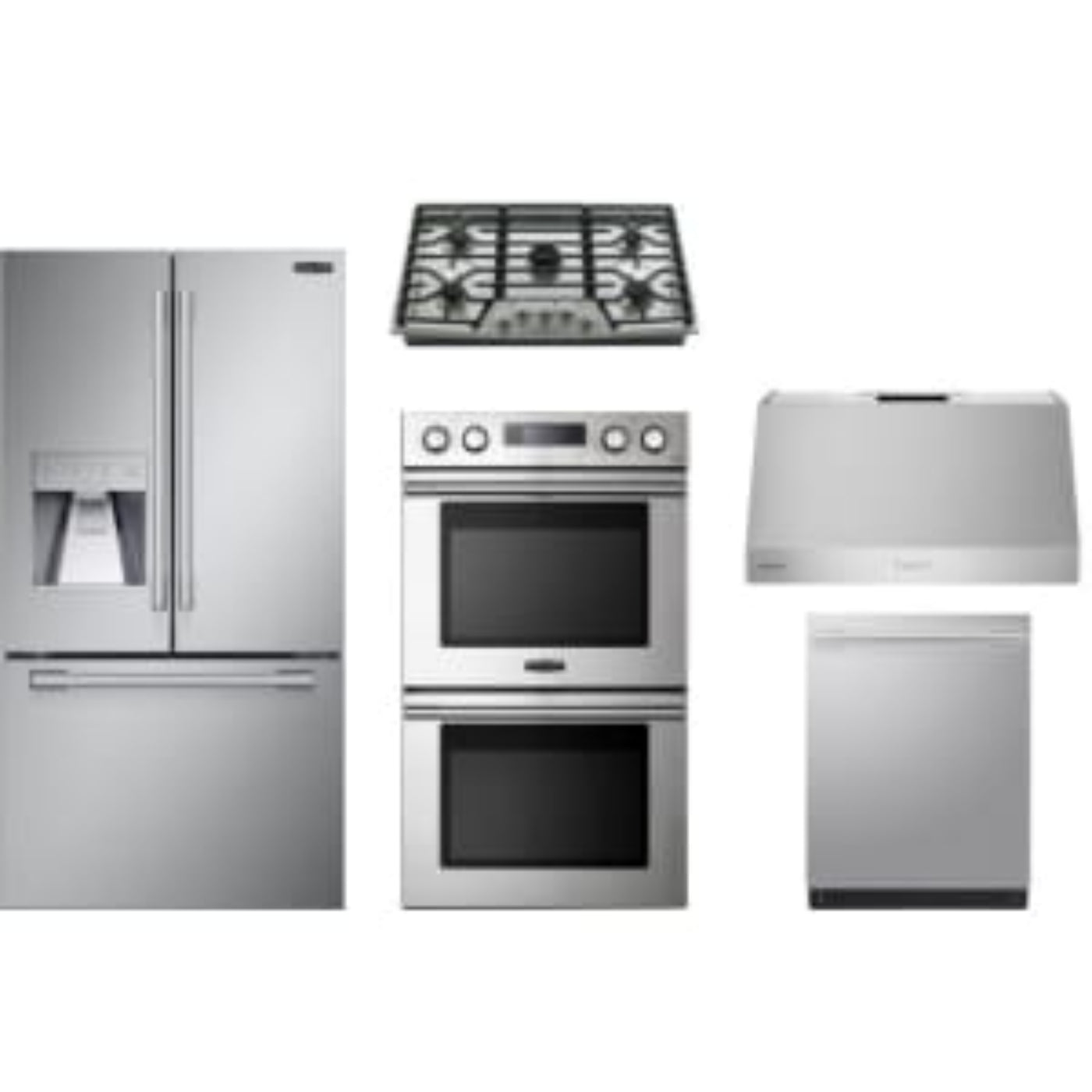 Signature Kitchen Suite SKS 5-Piece Package 36 Counter-Depth French-Door Refrigerator and 36 Smart Gas Cooktop and 36 Pro-Style Wall Hood and UPWD3034ST 30 Double Electric Smart Wall Oven and 24 Integrated Smart Dishwasher - SKSFD3623SD
