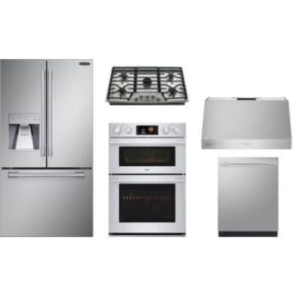 Signature Kitchen Suite SKS 5-Piece Package 36 Counter-Depth French-Door Refrigerator and UPCG3654ST 36 Smart Gas Cooktop and 36 Pro-Style Wall Hood and 30 Double Combination Electric Smart Wall Oven and 24 Integrated Smart Dishwasher - SKSDW2411S