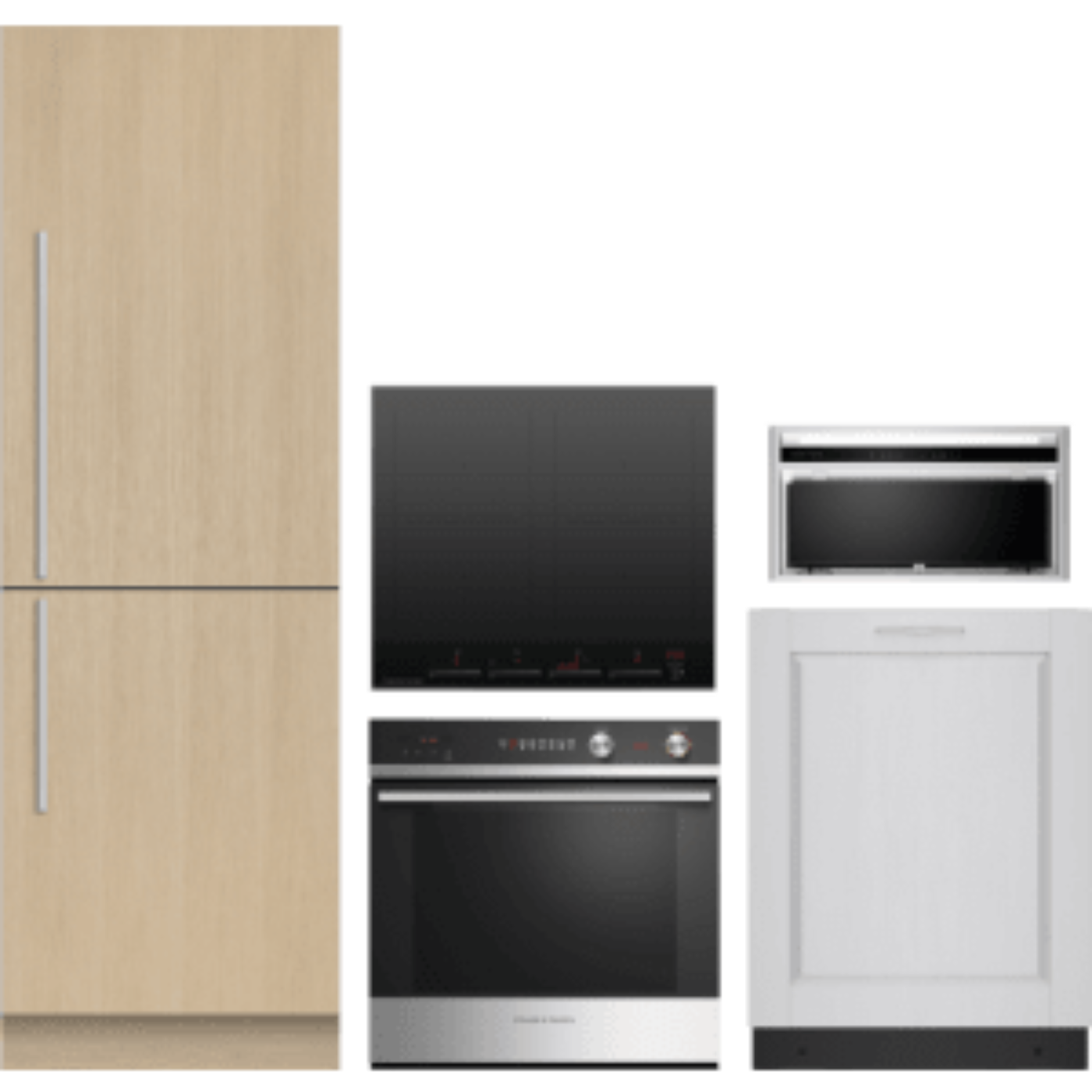 Fisher & Paykel 5-Piece Package 24 Panel-Ready Counter-Depth Built-In Bottom Mount Smart Refrigerator and OB24SCD7PX1 24 Electric Wall Oven and Cooktop and Hood and 24 Integrated Panel-Ready Dishwasher - OB24SCD7PX1