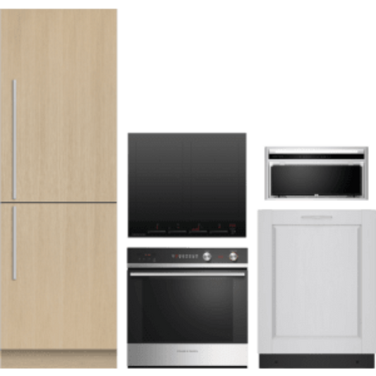 Fisher & Paykel 5-Piece Package 24 Panel-Ready Counter-Depth Built-In Bottom Mount Smart Refrigerator and OB24SCD7PX1 24 Electric Wall Oven and Cooktop and Hood and 24 Integrated Panel-Ready Dishwasher - OB24SCD7PX1