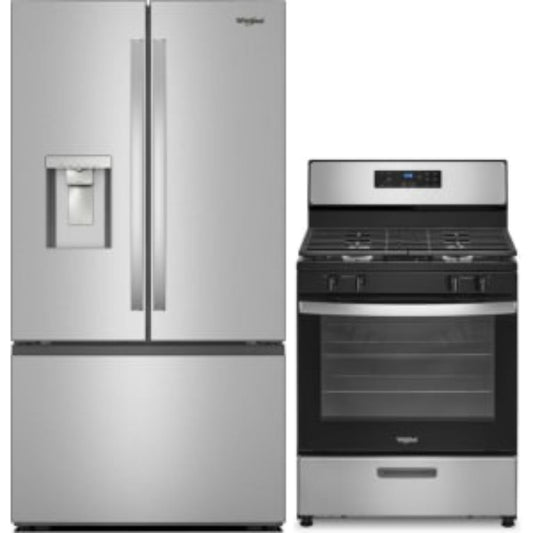 Whirlpool 2-Piece Package 36 Inch Freestanding French Door Refrigerator and WFG320M0MS 30 Inch Freestanding Gas Range - WRFF3536SZ