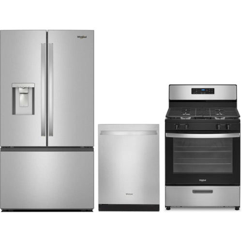 Whirlpool 3-Piece Package 36 Inch Freestanding French Door Refrigerator and 30 Inch Freestanding Gas Range and 24 Inch Fully Integrated Dishwasher - WRFF3536SZ&nbsp;