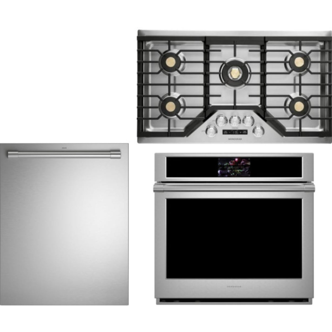 Monogram 3-Piece Package ZGU36ESLSS 36 Inch Gas Smart Cooktop and ZTS90DPSNSS 30 Inch Built-In Electric Smart Single Wall Ove and ZDT925SPNSS 24 Inch Smart Fully Integrated Dishwasher - ZGU36ESLSS