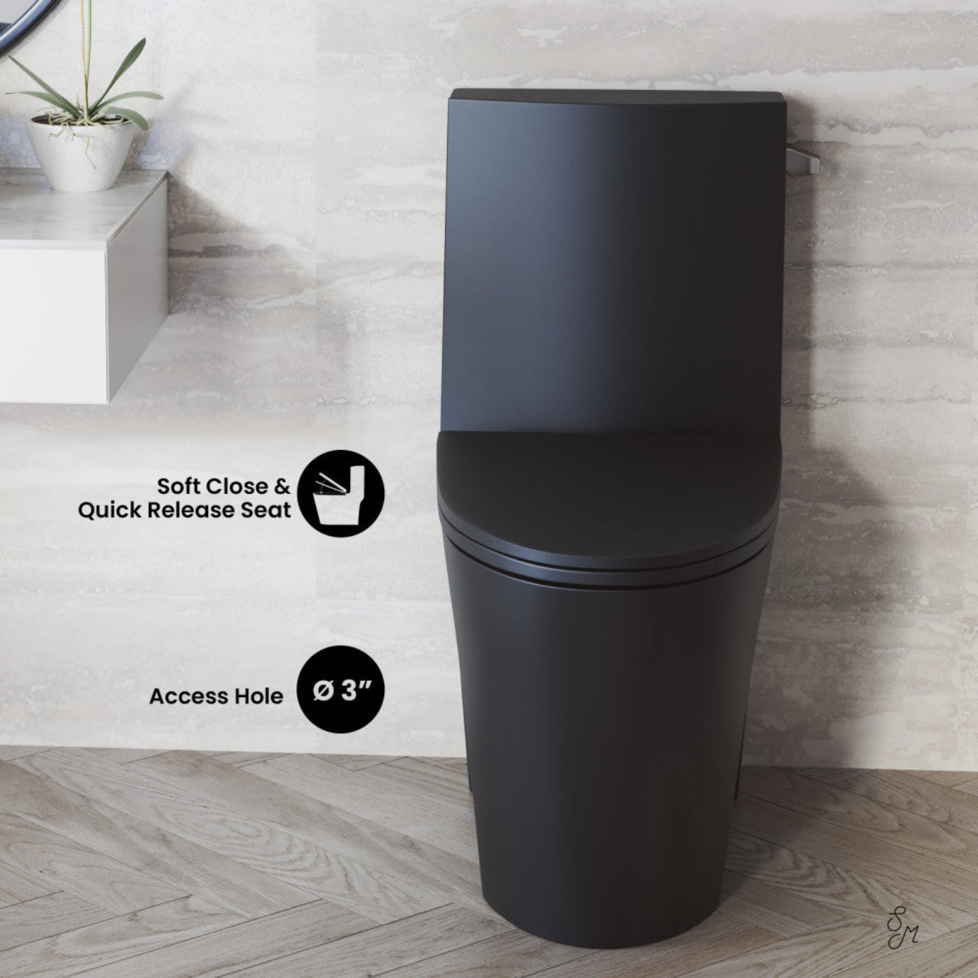 Swiss Madison St. Tropez One-Piece 10" Rough-in 1.28 GPF Right-Hand Vortex Flush Elongated Toilet in Matte Black - SM-1T0809MB