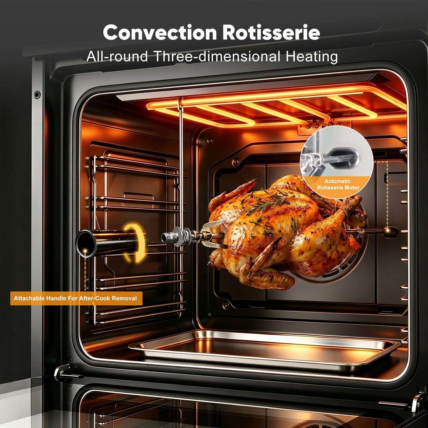 Awoco 24” Built-in Electric Oven, 2.37 Cu ft. Single Wall Oven with 11 Cooking Modes, 360° Rotating Rotisserie, 3440W, Touch Control, LCD Display, Timer, Stainless Steel Wall Oven for Kitchen - AWC-EO-TC11-AF