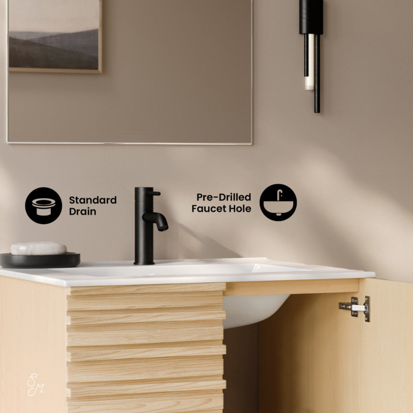 Swiss Madison Cascade 30" Wall-Mounted Bathroom Vanity in Natural Oak with Sink Top - SM-BV8624NO