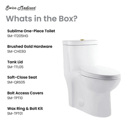 Swiss Madison Sublime One Piece Elongated Toilet Dual Flush, Brushed Gold Hardware 1.1/1.6 gpf - SM-1T205HG