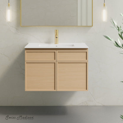 Swiss Madison St. Tropez 30" Wall-Mounted Bathroom Vanity in Natural Oak with Sink Top - SM-BV0825NO