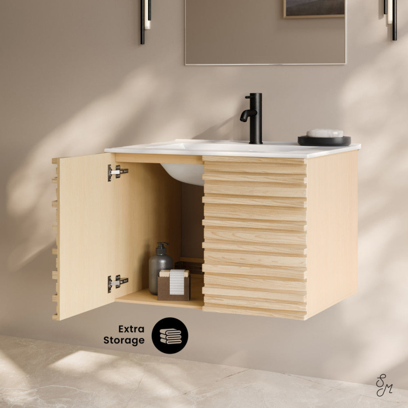 Swiss Madison Cascade 30" Wall-Mounted Bathroom Vanity in Natural Oak with Sink Top - SM-BV8624NO