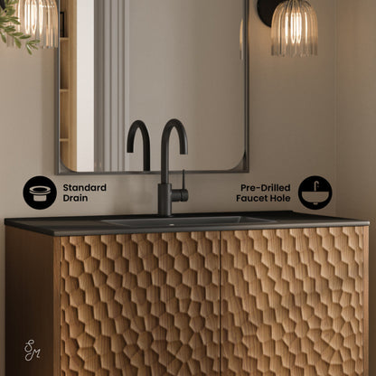 Swiss Madison Bosse 36" Freestanding Bathroom Vanity in Brown Oak with Black Sink Top - SM-BV8802BOMB