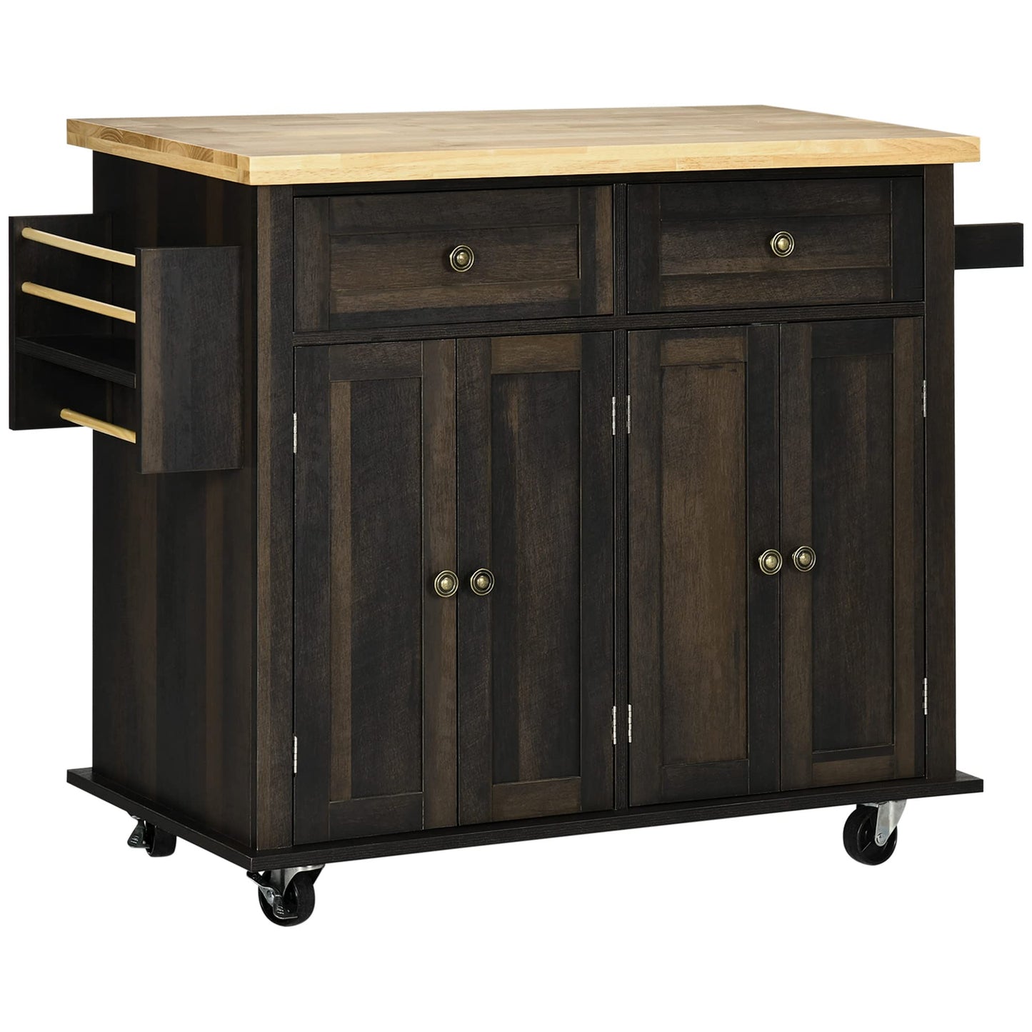 HomCom Kitchen Island on Wheels, Rolling Cart with Rubberwood Top - B0BLMCTYZS-1