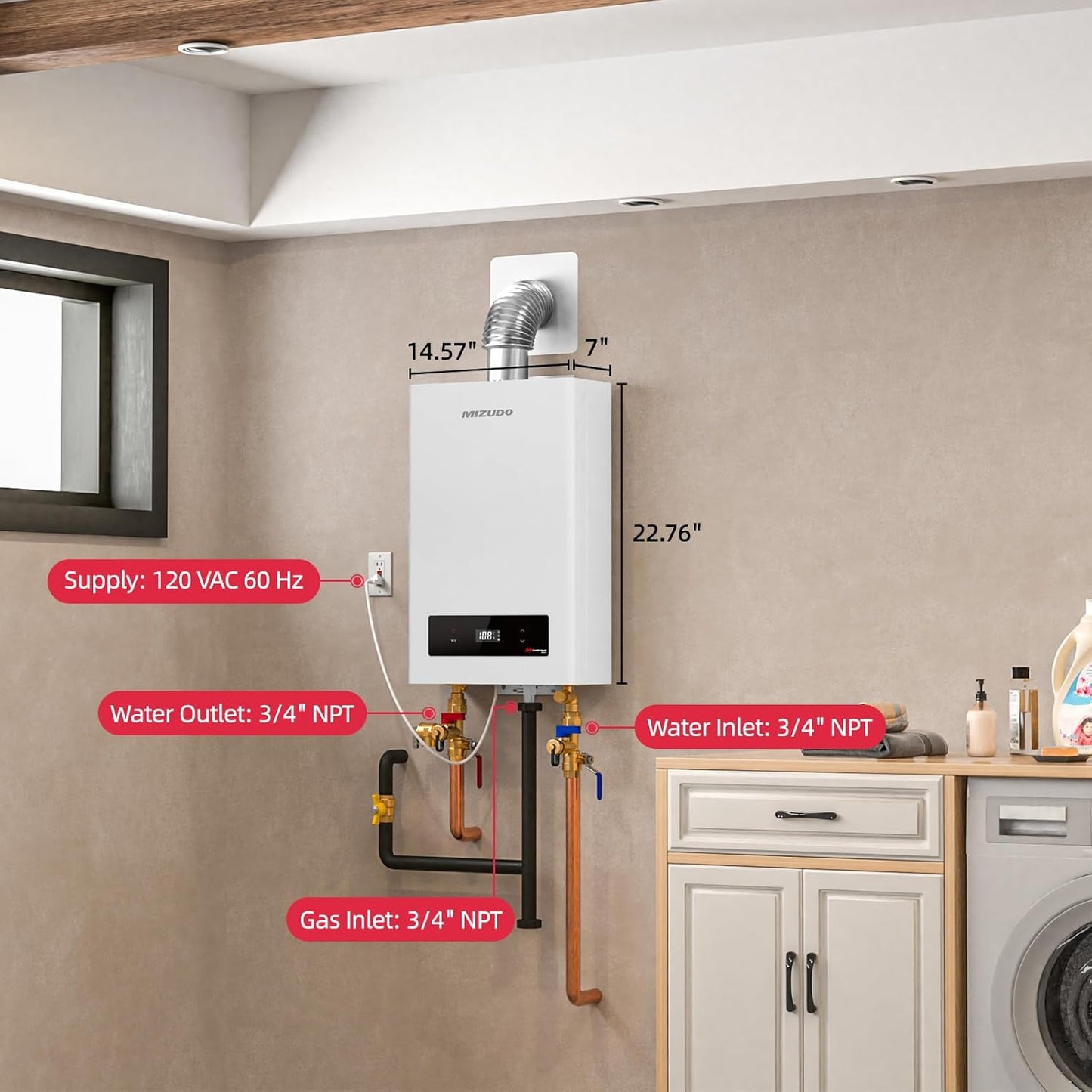 Mizudo CS120 Tankless Water Heater Natural Gas 5.1 GPM 120,000 BTU New - FDG-CS120BW-NG