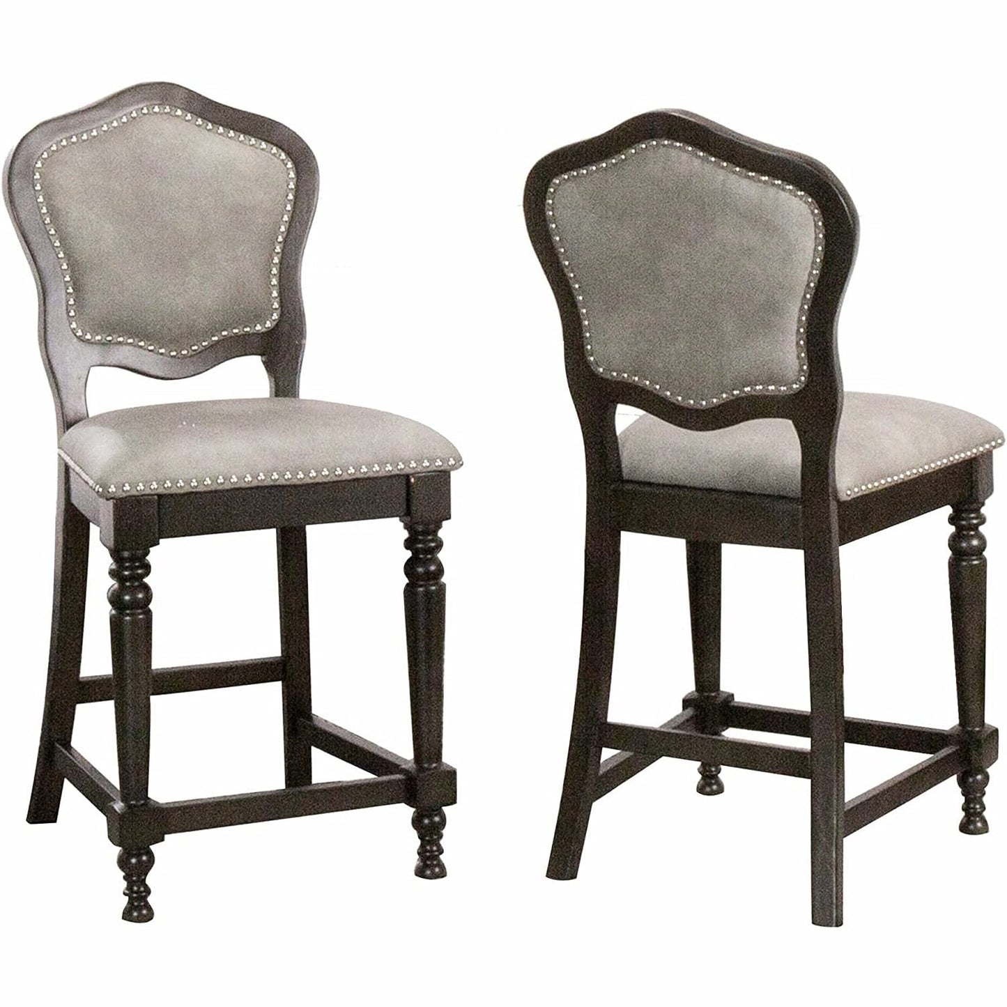 Sunset Trading Vegas Upholstered Barstools with Backs | Counter Height Dining Chairs | Distressed Gray Wood | Nailheads | Set of 2 -  CR-87711-24-2