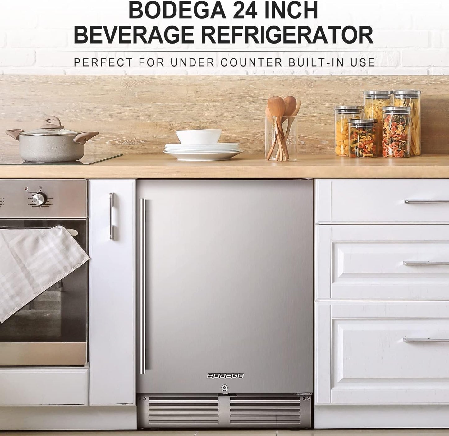 BODEGACOOLER 24 Inch Dual Zone Under Counter Beverage Fridge for Outdoor Use