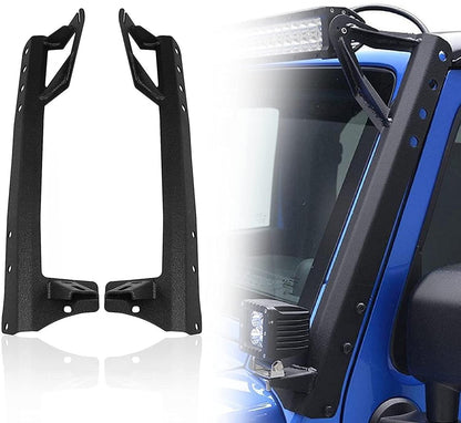 Auxbeam  07-17 Jeep JK - Mega Bundle, 7" LED Halo Headlights,52" 300W Straight LED Light Bar&Windshield Mounting Brackets, 18W Pods light - GP00007587