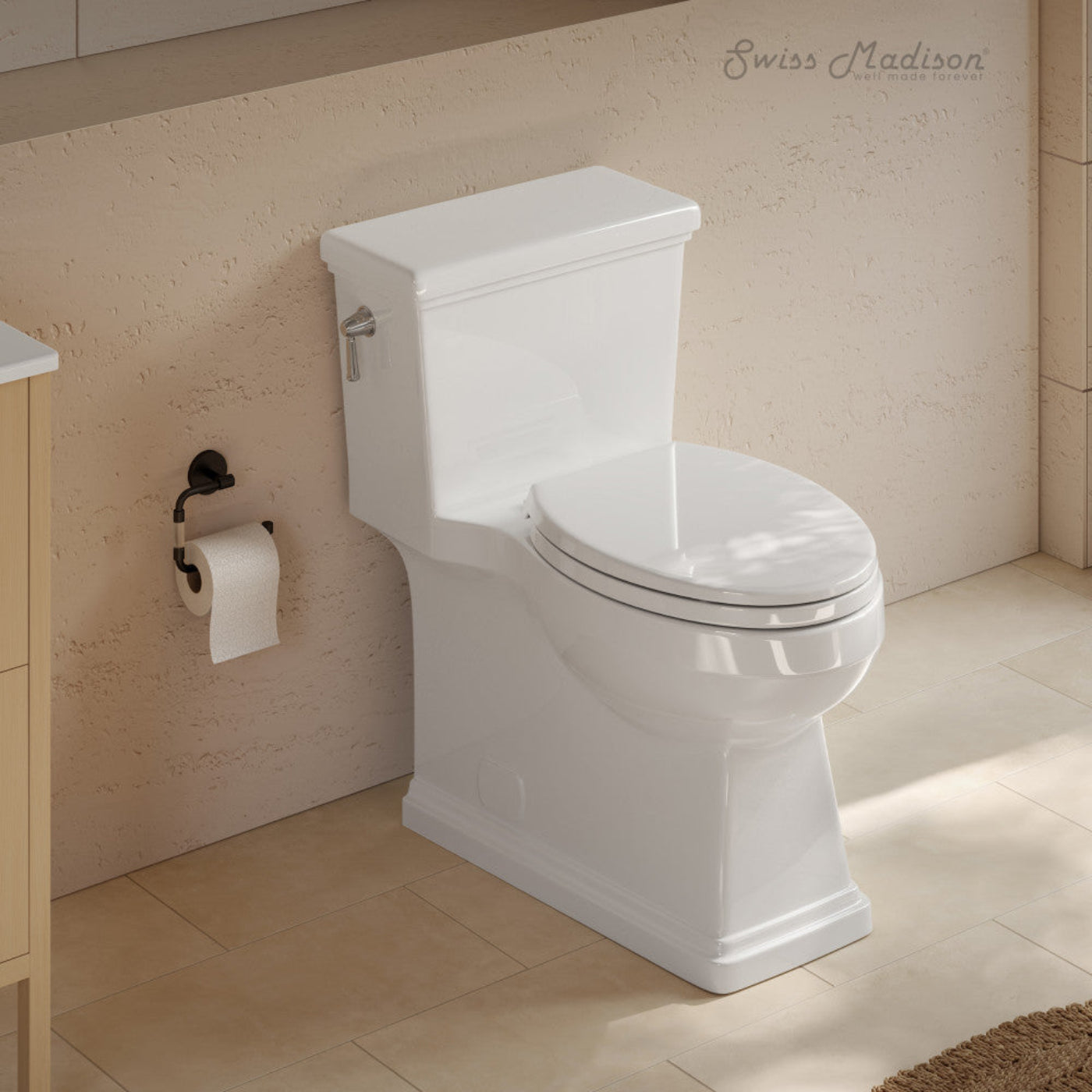 Swiss Madison Voltaire II One-Piece 12" Rough-in 1.28 GPF Left-Hand Flush ADA Elongated Toilet in Glossy White, Nano-Glaze  -  SM-1T9201GW