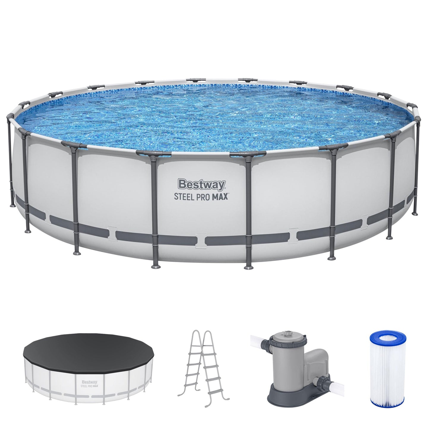 Summer Waves Bestway Steel Pro 18'x48" Frame Swimming Pool Set w/ Filter Pump & Ladder  - 126670