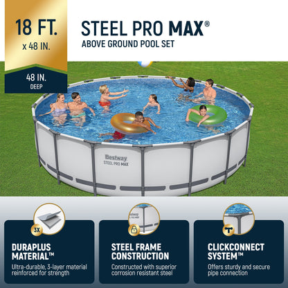 Summer Waves Bestway Steel Pro 18'x48" Frame Swimming Pool Set w/ Filter Pump & Ladder  - 126670