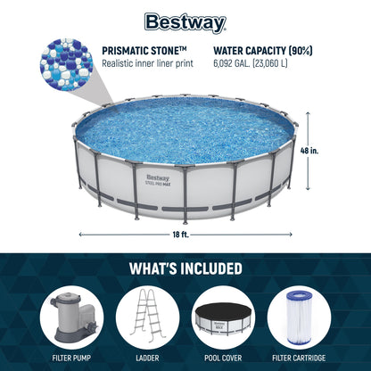 Summer Waves Bestway Steel Pro 18'x48" Frame Swimming Pool Set w/ Filter Pump & Ladder  - 126670