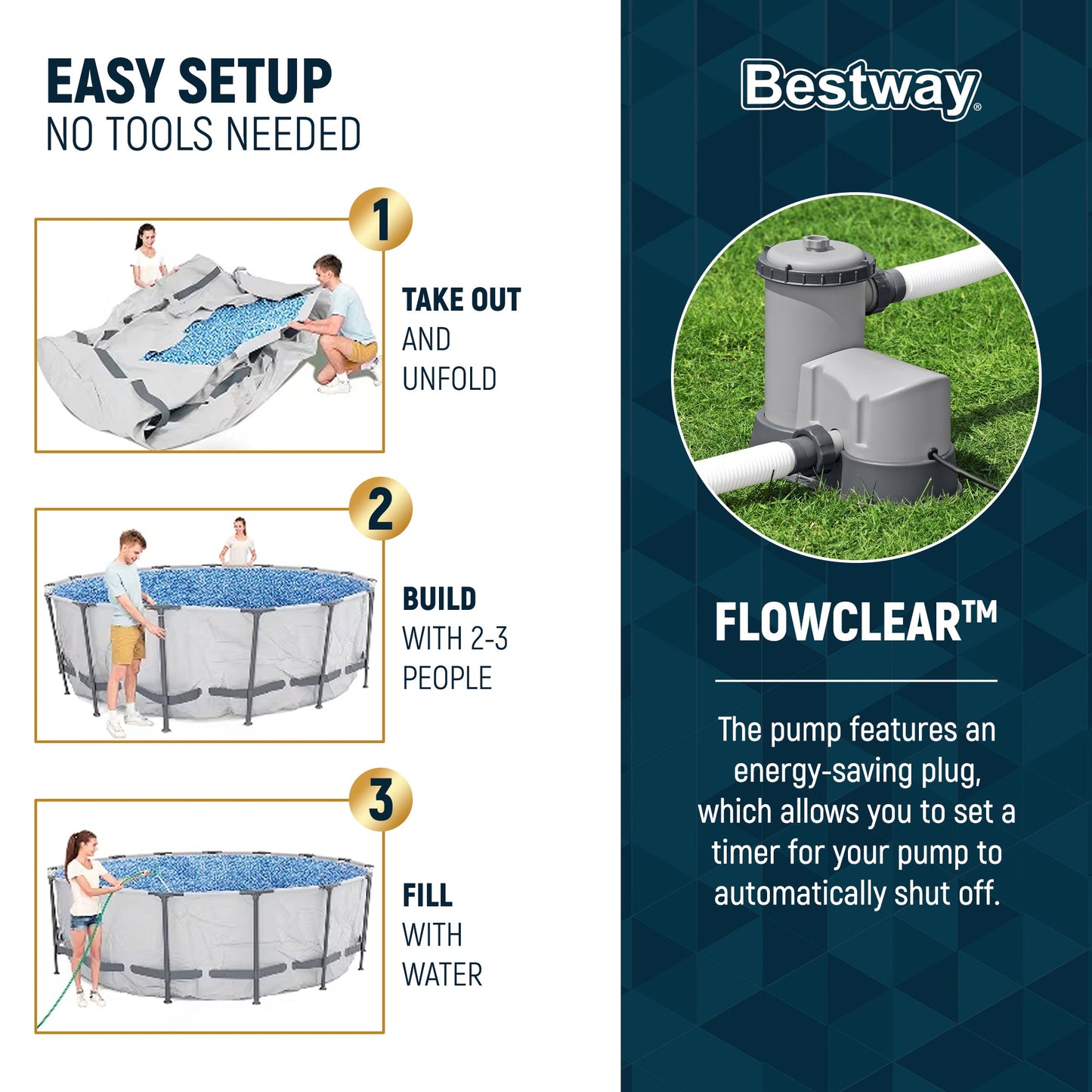 Summer Waves Bestway Steel Pro 18'x48" Frame Swimming Pool Set w/ Filter Pump & Ladder  - 126670