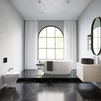 Swiss Madison Monaco Wall-Hung Toilet Bundle 0.8/1.6 GPF Dual Flush in Glossy White with Black Flush Plate - SM-WT1003GW