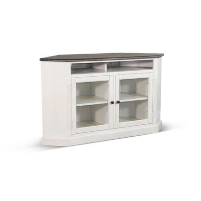 Sunny Designs Carriage House - Corner TV Stand - White / Dark Brown  - 3635EC