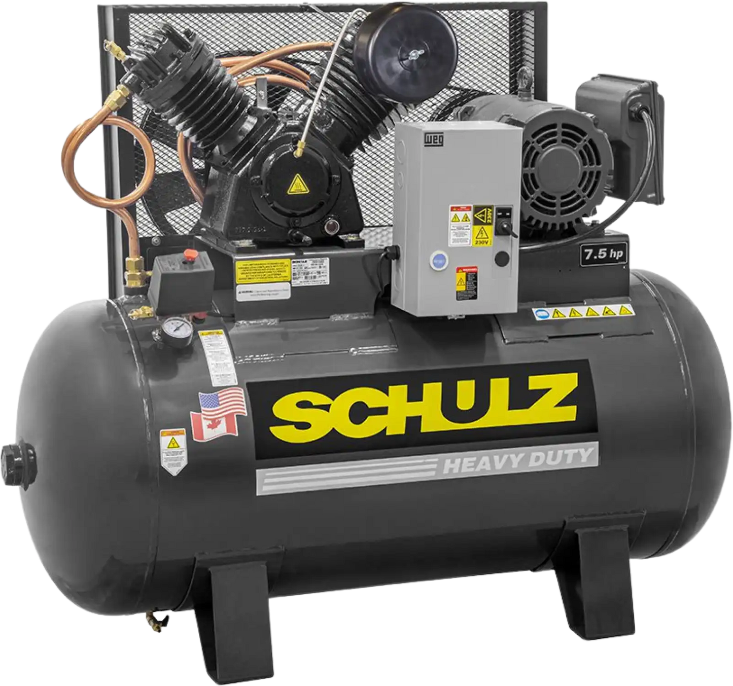 Schulz V-Series Air Compressor 7.5 HP 80 gal. 2-Stage 208-230V 3-Phase Horizontal 7580HV30X-3 New - 932.9348-0