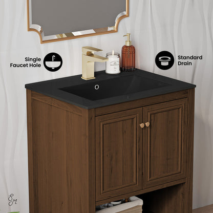 Swiss Madison Chateau 24" Freestanding Bathroom Vanity in Brown Oak with Black Sink Top - SM-BV0601BO-MB
