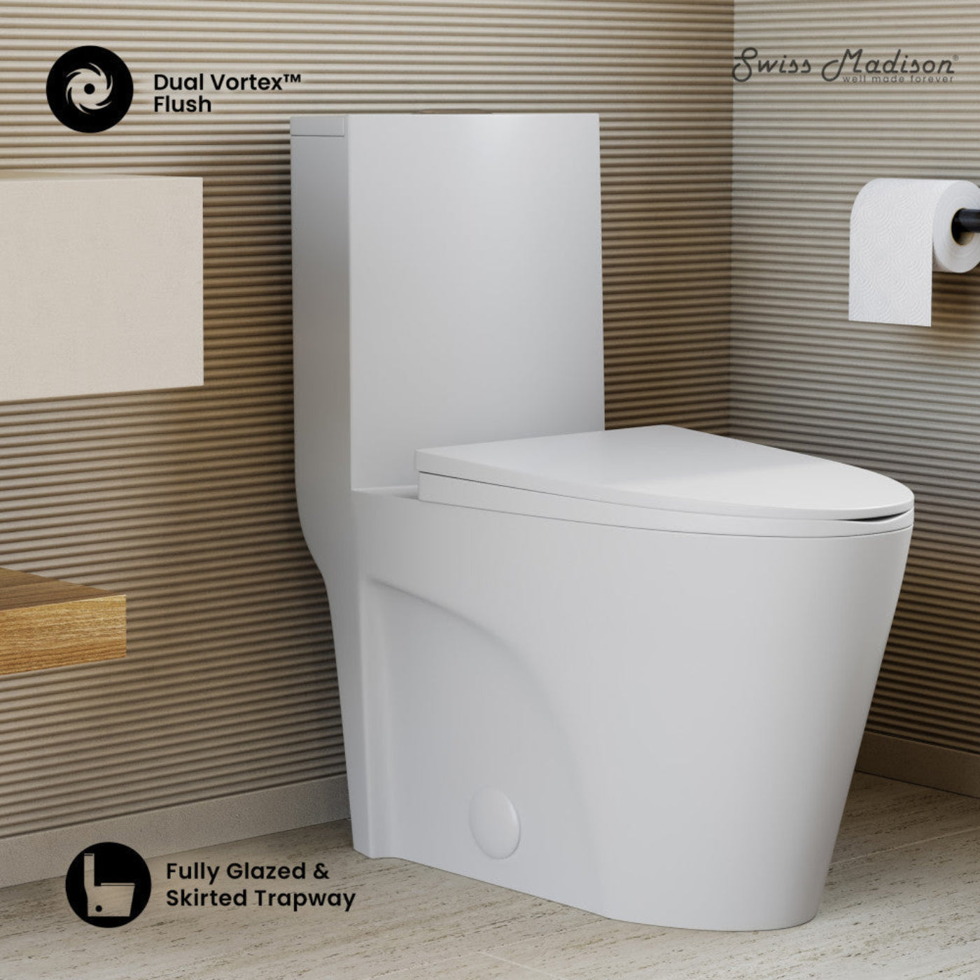 Swiss Madison St. Tropez One-Piece 10" Rough-in 1.1/1.6 GPF Dual Top Vortex Flush Elongated Toilet in Matte White - SM-1T0805MW