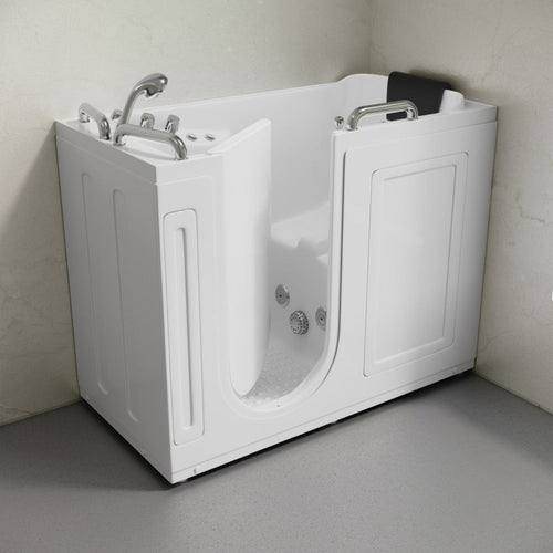 Swiss Madison Auvergne 53" x 27" ADA Left Drain Walk-in Soaking Bathtub with Massage Jets in Glossy White, Faucet Set, Drain, Grab Bars, Pillow Included - SM-AB6803GW