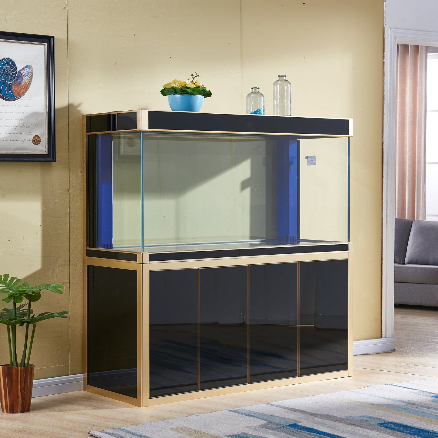 AQUA DREAM 250 GALLON TEMPERED GLASS AQUARIUM BLACK AND GOLD-AD-1980-BK