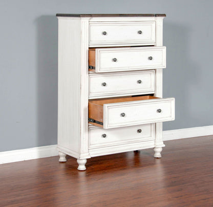 Sunny Designs Carriage House - Chest With 5 Drawers - Cottage White / Europen Dark - 2308EC-C2