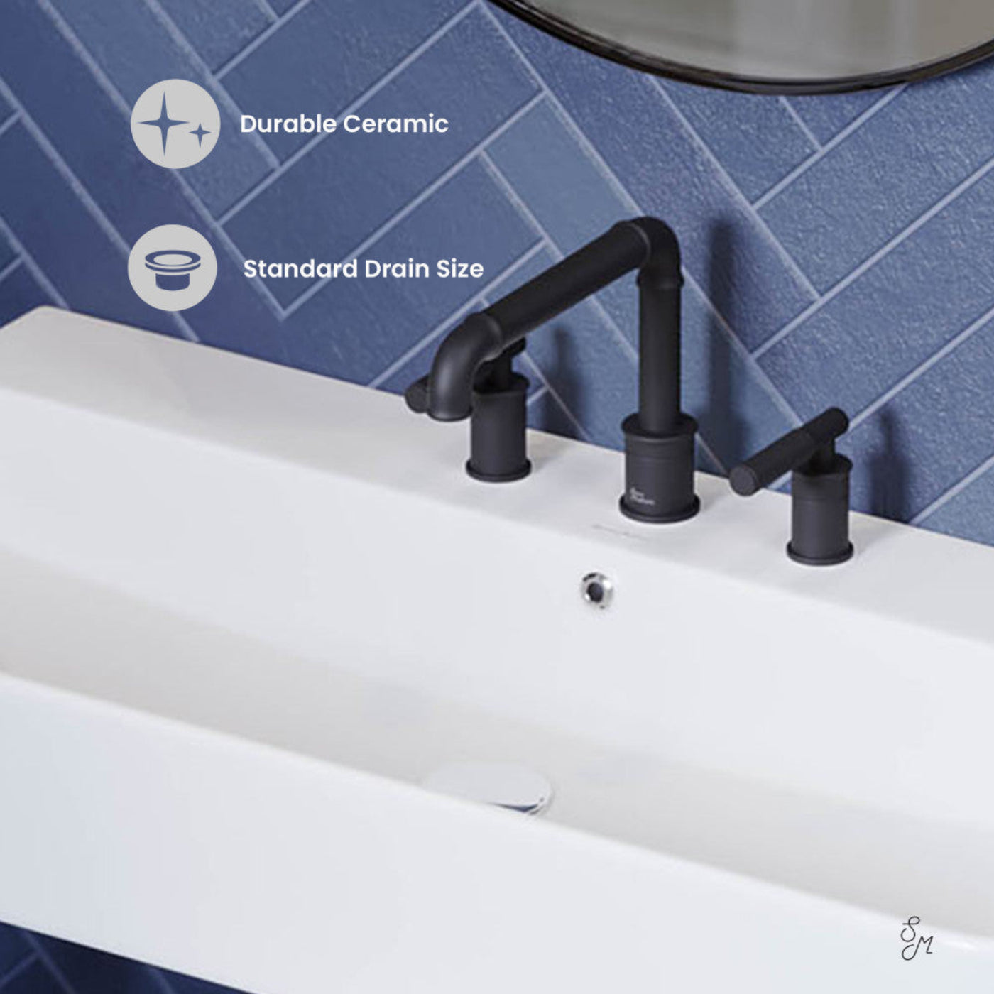 Swiss Madison Carre 36" Console Sink White Basin Black Legs with 8" Widespread Holes - SM-CS733-3