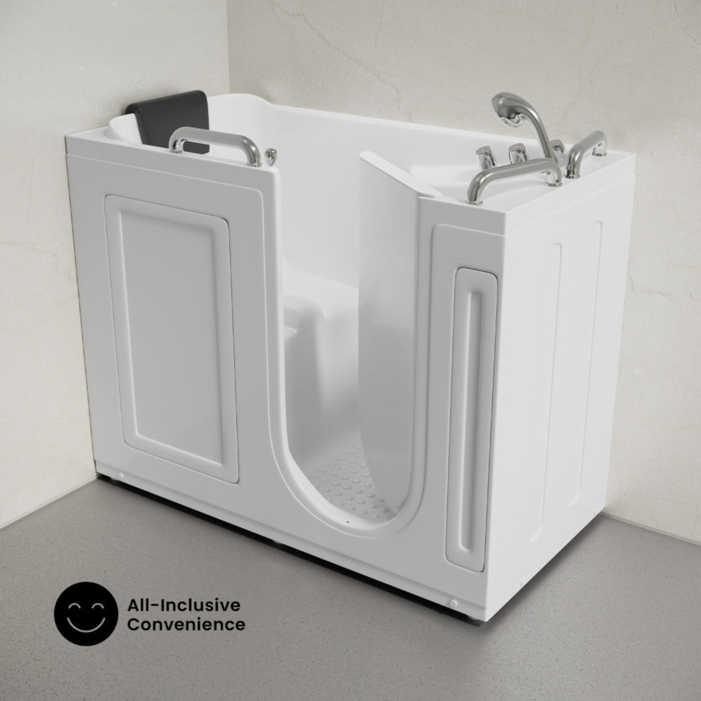 Swiss Madison Auvergne 53" x 27" ADA Right Drain Walk-in Soaking Bathtub in Glossy White, Faucet Set, Drain, Grab Bars, Pillow Included - SM-AB6802GW