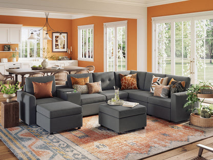LINSY HOME RUBIK III 5 Seats with 2 Ottomans & Corner & Console - US-LH-SPF-Sofa-S800-F-52111-0-00