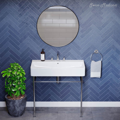 Swiss Madison Carre 36" Console Sink White Basin Chrome Legs with 8" Widespread Holes - SM-CS713-3