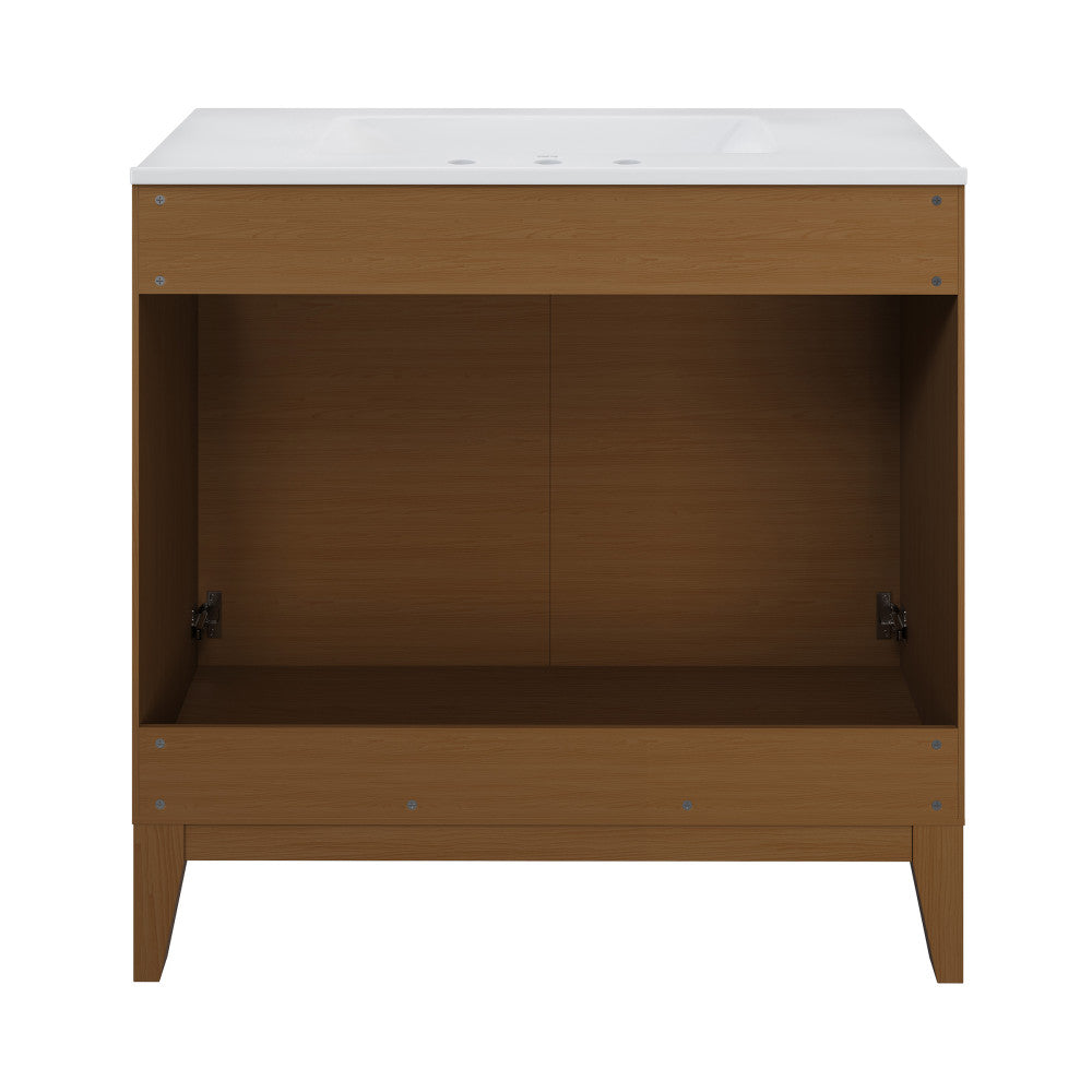 Cascade 30" Freestanding Bathroom Vanity in Brown Oak with 3-Hole Widespread Sink Top