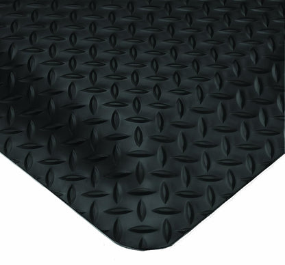 Wearwell Diamond-Plate SpongeCote UltraSoft Mat, 3' Width x 75' Length x 15/16" Thickness, Black - 414.1516x3x75BK
