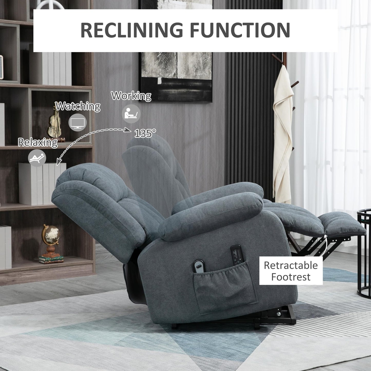 HomCom Power Lift Chair for Elderly Big and Tall with Massage, Linen Fabric Upholstered Recliner - B0B769TVRJ