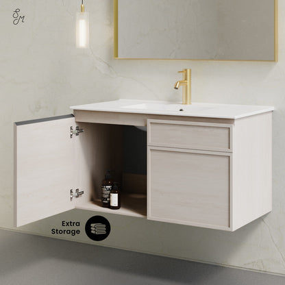 Swiss Madison St. Tropez 36" Wall-Mounted Bathroom Vanity in White Oak with Sink Top - SM-BV0829WO