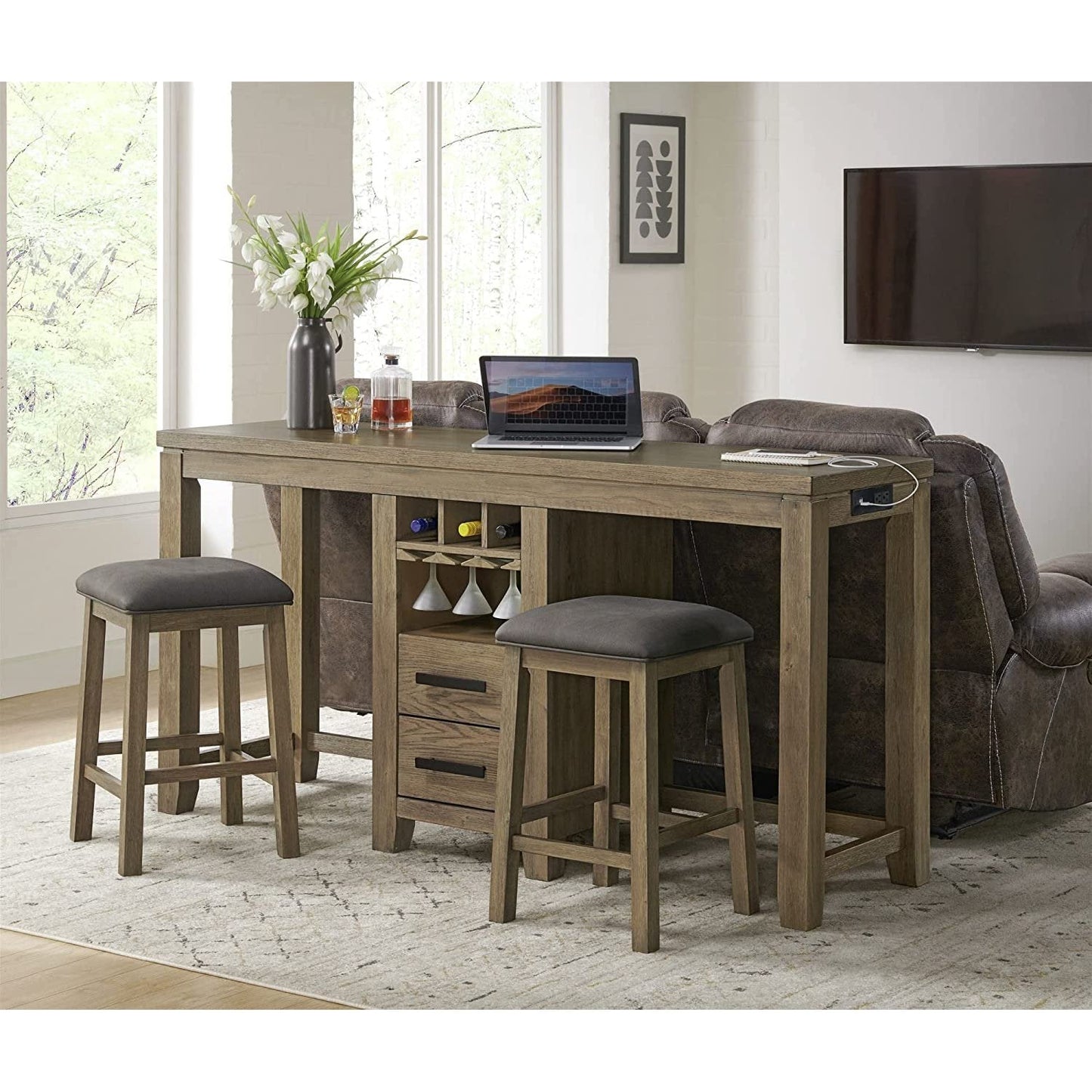 Sunset Trading Saunders 71" Narrow Bar Console Sofa Table with Charging Station - ED-D18620TCB