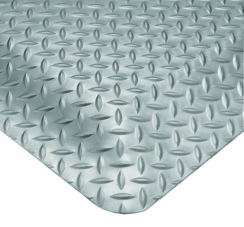Wearwell Diamond-Plate SpongeCote UltraSoft Mat, 3' Width x 20' Length x 15/16" Thickness, Gray - 414.1516x3x20GY