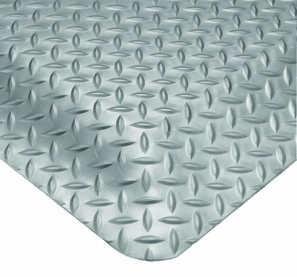 Wearwell Diamond-Plate SpongeCote UltraSoft Mat, 4' Width x 75' Length x 15/16" Thickness, Gray - 414.1516x4x75GY
